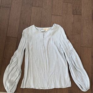 Etcetera Light Blue & White Striped Balloon Sleeve Blouse